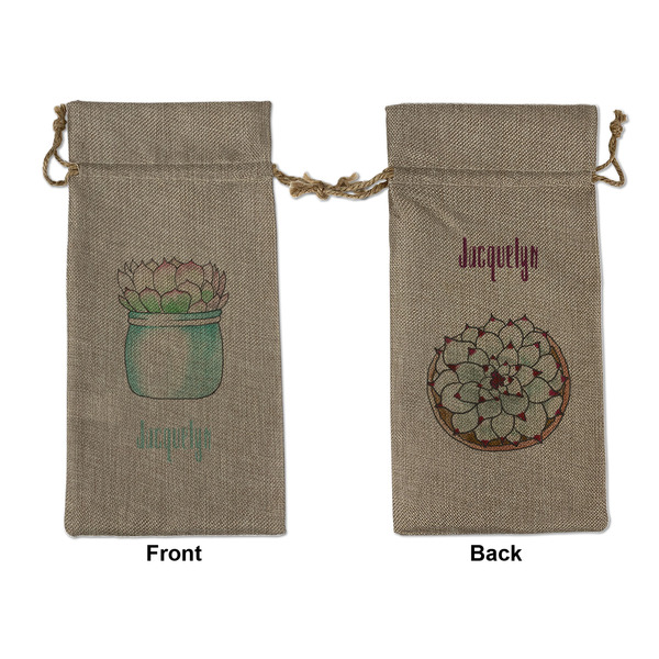 Custom Cactus Large Burlap Gift Bag - Front & Back (Personalized)