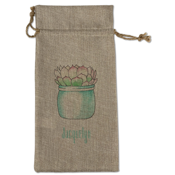 Custom Cactus Large Burlap Gift Bag - Front (Personalized)