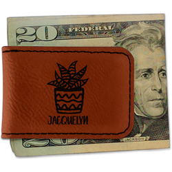 Cactus Leatherette Magnetic Money Clip - Double Sided (Personalized)