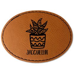 Cactus Faux Leather Iron On Patch - Oval (Personalized)