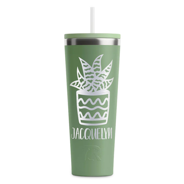 Custom Cactus RTIC Everyday Tumbler with Straw - 28oz - Light Green - Double-Sided (Personalized)