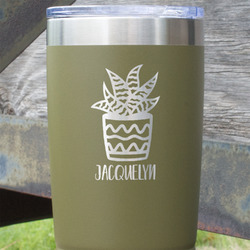 Cactus 20 oz Stainless Steel Tumbler - Olive - Double Sided (Personalized)