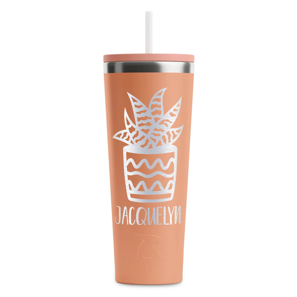 Custom Cactus RTIC Everyday Tumbler with Straw - 28oz - Peach - Single-Sided (Personalized)