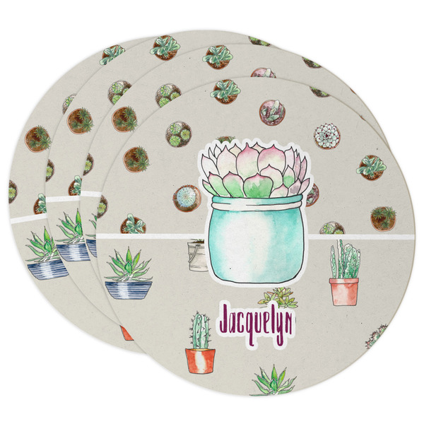 Custom Cactus Round Paper Coasters w/ Name or Text