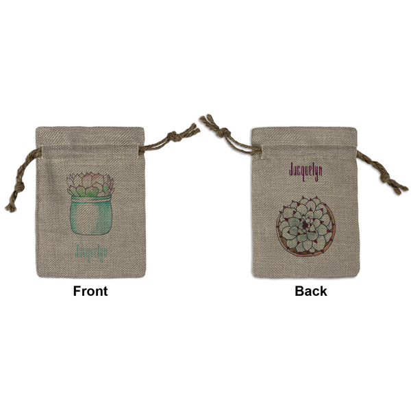 Custom Cactus Small Burlap Gift Bag - Front & Back (Personalized)