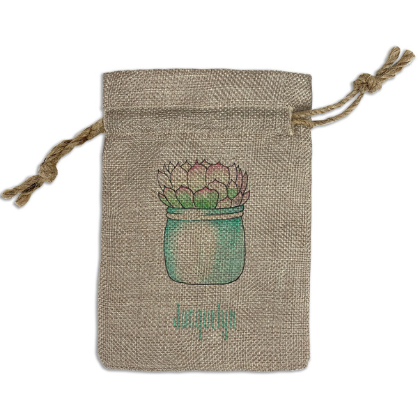 Custom Cactus Small Burlap Gift Bag - Front (Personalized)