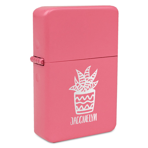 Custom Cactus Windproof Lighter - Pink - Double Sided & Lid Engraved (Personalized)