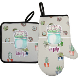 Cactus Right Oven Mitt & Pot Holder Set w/ Name or Text