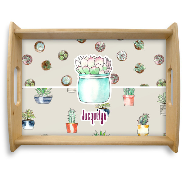 Custom Cactus Natural Wooden Tray - Large (Personalized)