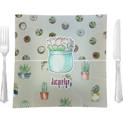 Cactus 9.5" Glass Square Lunch / Dinner Plate- Single or Set of 4 (Personalized)