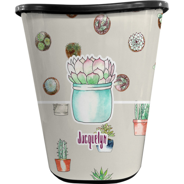 Custom Cactus Waste Basket - Single Sided (Black) (Personalized)