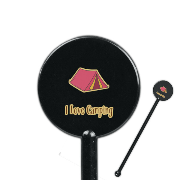 Custom Summer Camping 5.5" Round Plastic Stir Sticks - Black - Single Sided (Personalized)