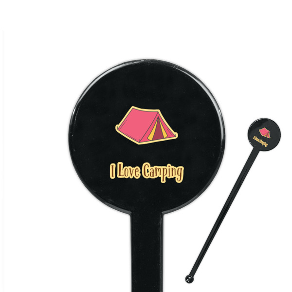 Custom Summer Camping 7" Round Plastic Stir Sticks - Black - Double Sided (Personalized)