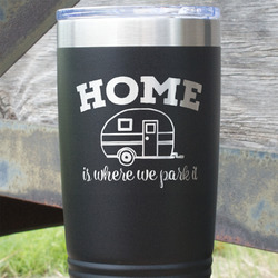 Summer Camping 20 oz Stainless Steel Tumbler - Black - Single Sided