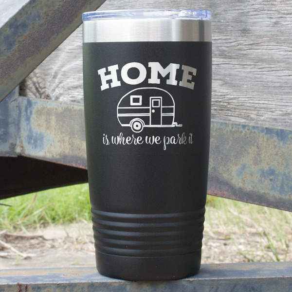 Custom Summer Camping 20 oz Stainless Steel Tumbler - Black - Double Sided (Personalized)