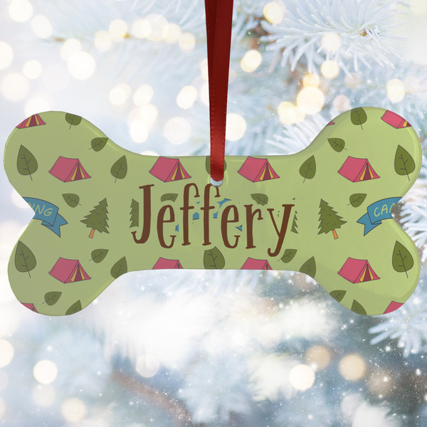 Custom Summer Camping Ceramic Dog Ornament w/ Name or Text