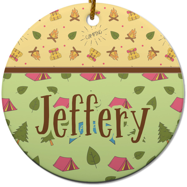 Custom Summer Camping Round Ceramic Ornament w/ Name or Text