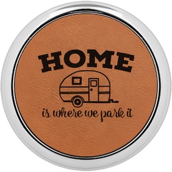 Summer Camping Set of 4 Leatherette Round Coasters w/ Silver Edge