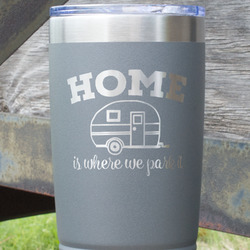Summer Camping 20 oz Stainless Steel Tumbler - Grey - Double Sided (Personalized)