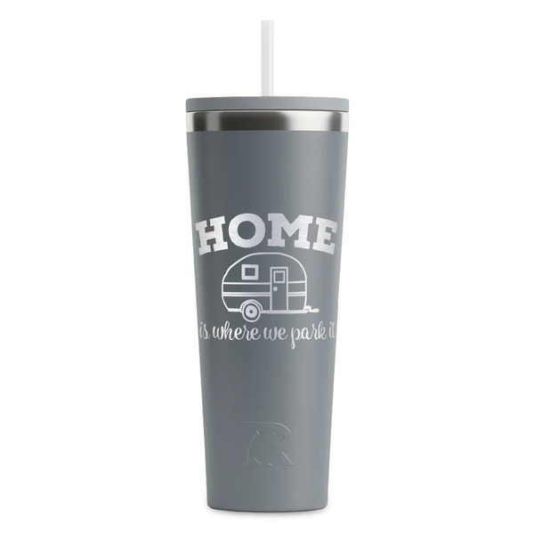 Custom Summer Camping RTIC Everyday Tumbler with Straw - 28oz - Grey - Double-Sided (Personalized)