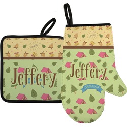 Summer Camping Right Oven Mitt & Pot Holder Set w/ Name or Text