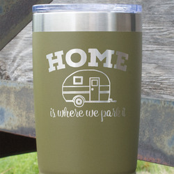 Summer Camping 20 oz Stainless Steel Tumbler - Olive - Double Sided (Personalized)