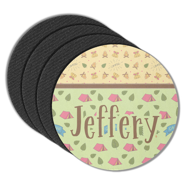 Custom Summer Camping Round Rubber Backed Coasters - Set of 4 (Personalized)