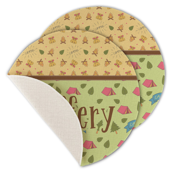 Custom Summer Camping Round Linen Placemat - Single Sided - Set of 4 (Personalized)