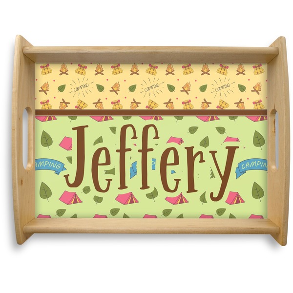 Custom Summer Camping Natural Wooden Tray - Large (Personalized)