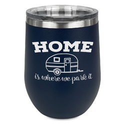 Summer Camping Stemless Stainless Steel Wine Tumbler - Navy - Single Sided