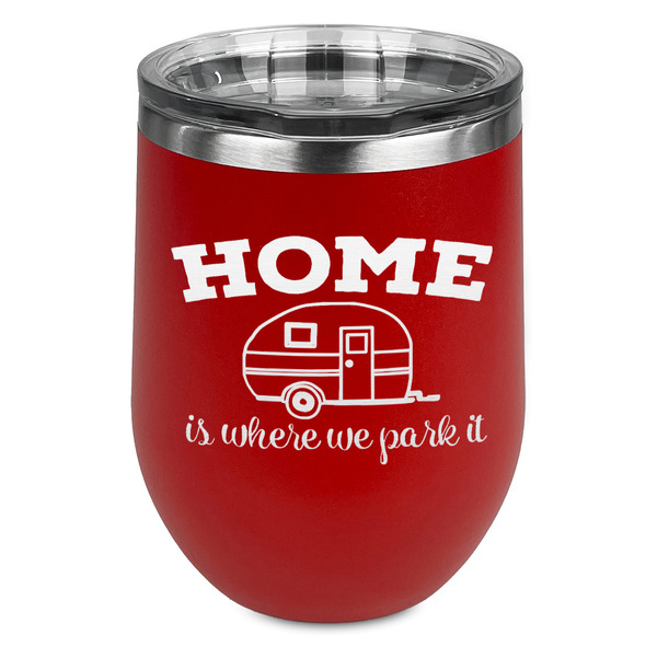 Custom Summer Camping Stemless Stainless Steel Wine Tumbler - Red - Double Sided (Personalized)