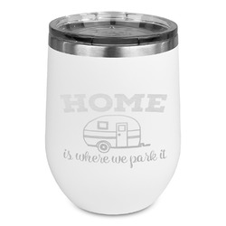 Summer Camping Stemless Stainless Steel Wine Tumbler - White - Single Sided