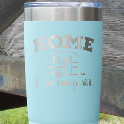 Summer Camping 20 oz Stainless Steel Tumbler - Teal - Double Sided (Personalized)