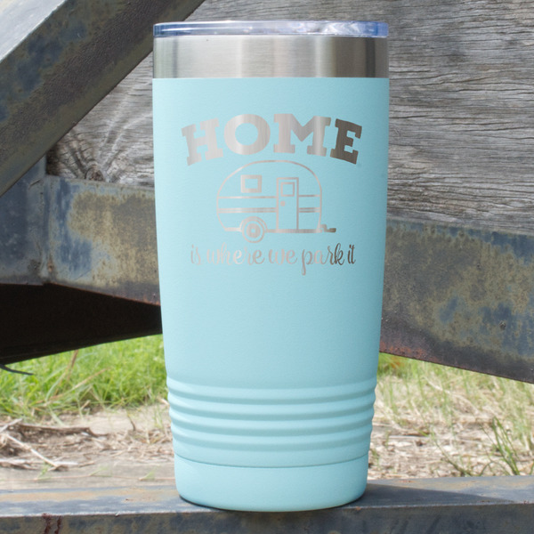 Custom Summer Camping 20 oz Stainless Steel Tumbler - Teal - Single Sided