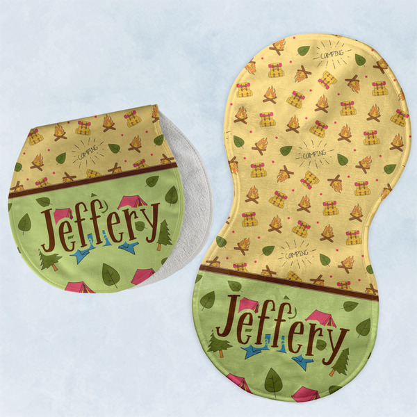 Custom Summer Camping Burp Pads - Velour - Set of 2 w/ Name or Text