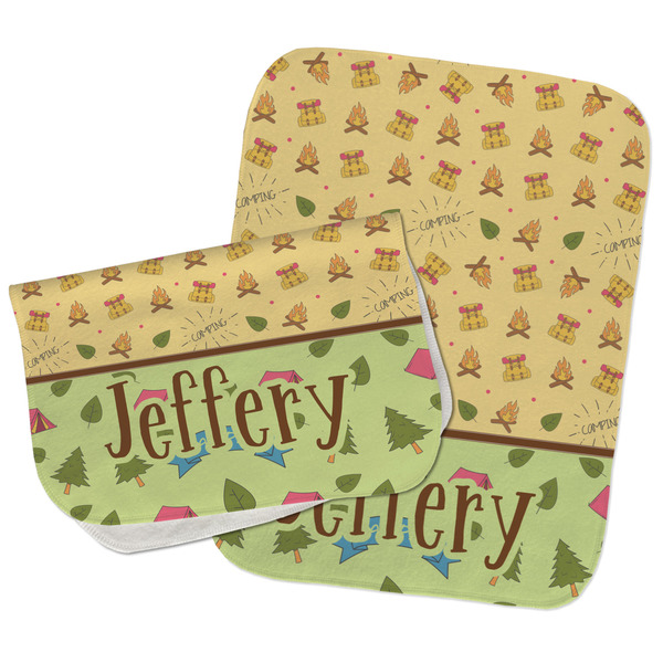 Custom Summer Camping Burp Cloths - Fleece - Set of 2 w/ Name or Text