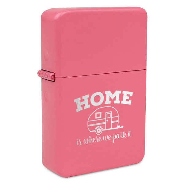 Custom Summer Camping Windproof Lighter - Pink - Double Sided & Lid Engraved