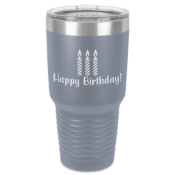 Custom Happy Birthday 30 oz Stainless Steel Tumbler - Grey - Single-Sided (Personalized)