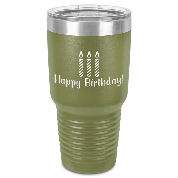 Custom Happy Birthday 30 oz Stainless Steel Tumbler - Olive - Single-Sided (Personalized)