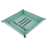 Happy Birthday Faux Leather Dice Tray - 9" x 9"  - Teal (Personalized)