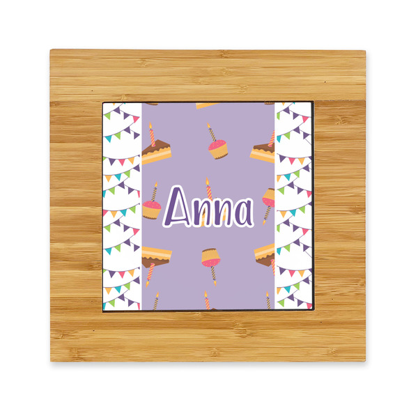 Custom Happy Birthday Bamboo Trivet with Ceramic Tile Insert (Personalized)