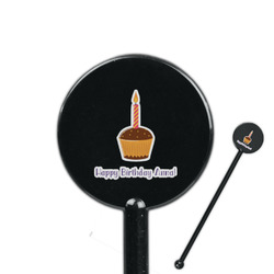 Happy Birthday 5.5" Round Plastic Stir Sticks - Black - Single Sided (Personalized)