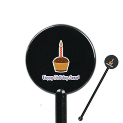 Happy Birthday 5.5" Round Plastic Stir Sticks - Black - Double Sided (Personalized)