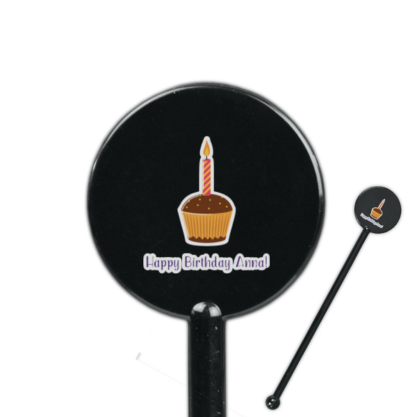 Custom Happy Birthday 5.5" Round Plastic Stir Sticks - Black - Double Sided (Personalized)