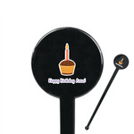 Happy Birthday 7" Round Plastic Stir Sticks - Black - Single Sided (Personalized)