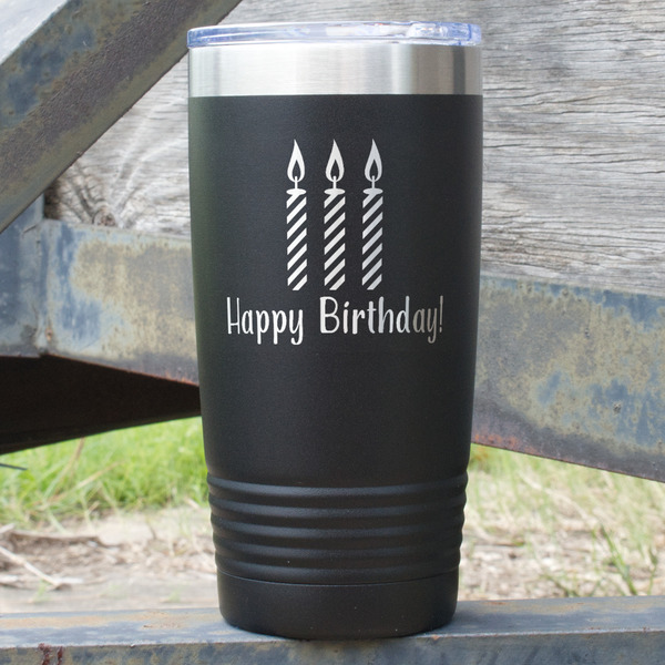 Custom Happy Birthday 20 oz Stainless Steel Tumbler - Black - Single Sided (Personalized)
