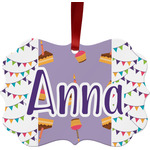 Happy Birthday Metal Frame Ornament - Double Sided w/ Name or Text