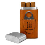 Happy Birthday Cigar Case with Cutter - Rawhide - Double Sided (Personalized)