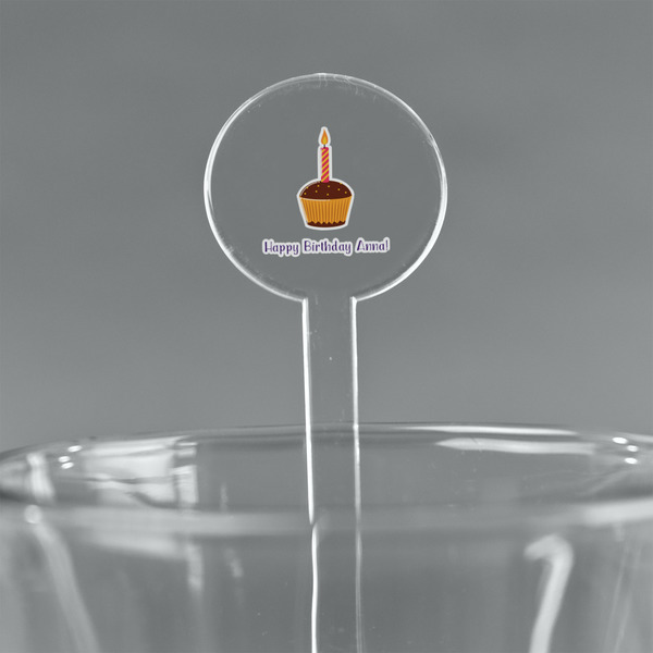 Custom Happy Birthday 7" Round Plastic Stir Sticks - Clear (Personalized)