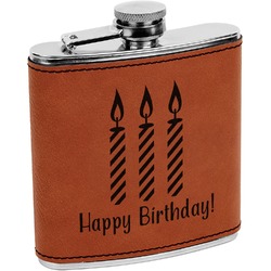 Happy Birthday Leatherette Wrapped Stainless Steel Flask (Personalized)